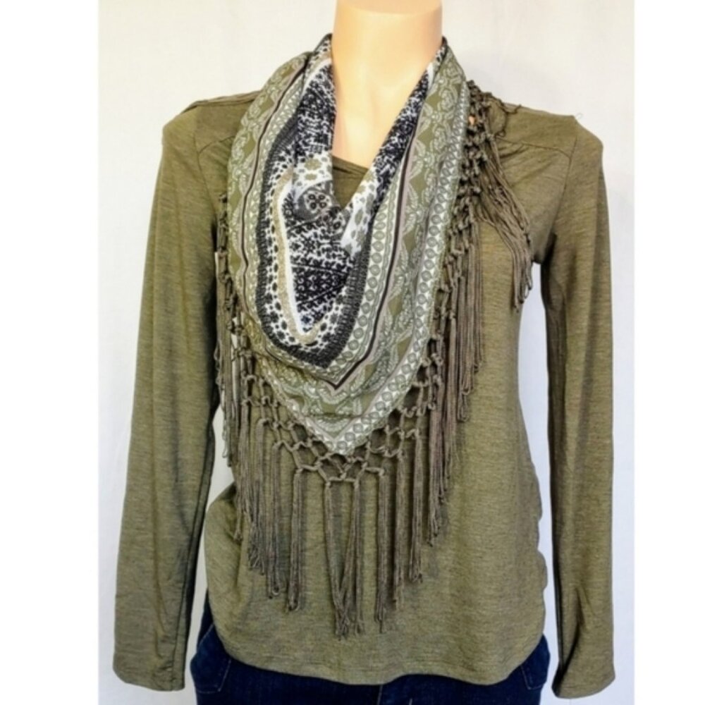 NEW Style & Co 2 Pieces Floral Fringed Scarf & Long Sleeve Tee Shirt Women's PP